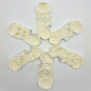 6 pairs women's short silk socks for sneakers with tulle ivory écru color W5-10
